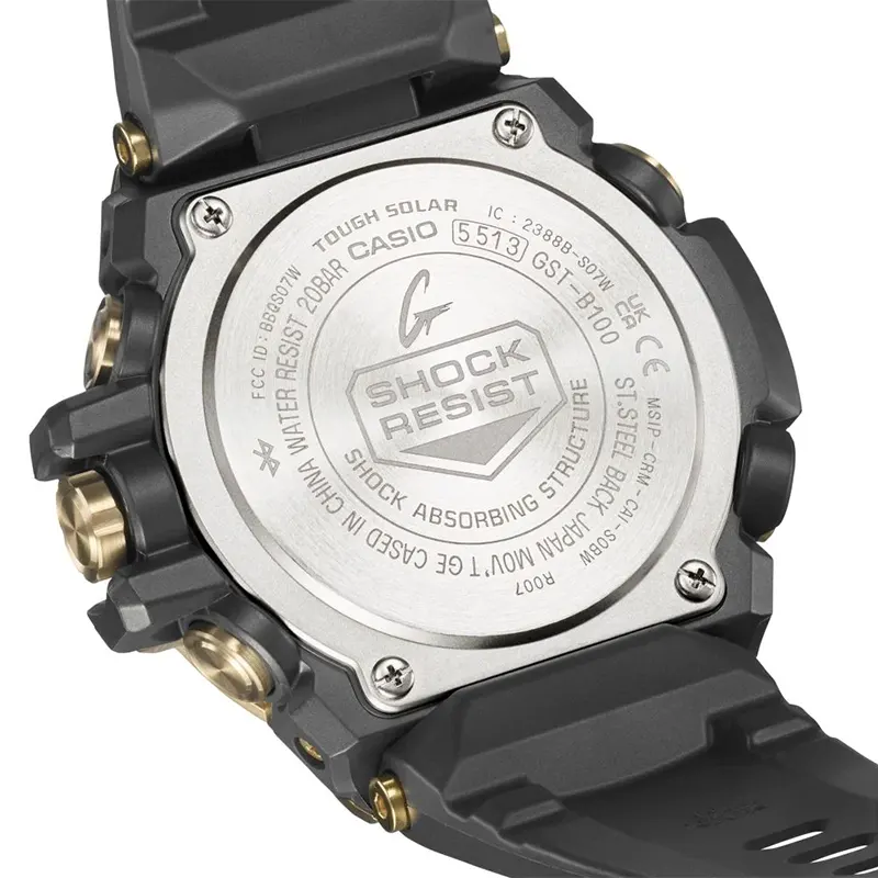 Casio G-Shock Tought Solar Gold-ion-plated Black Resin Men's Watch- GST‑B100GB‑1A9